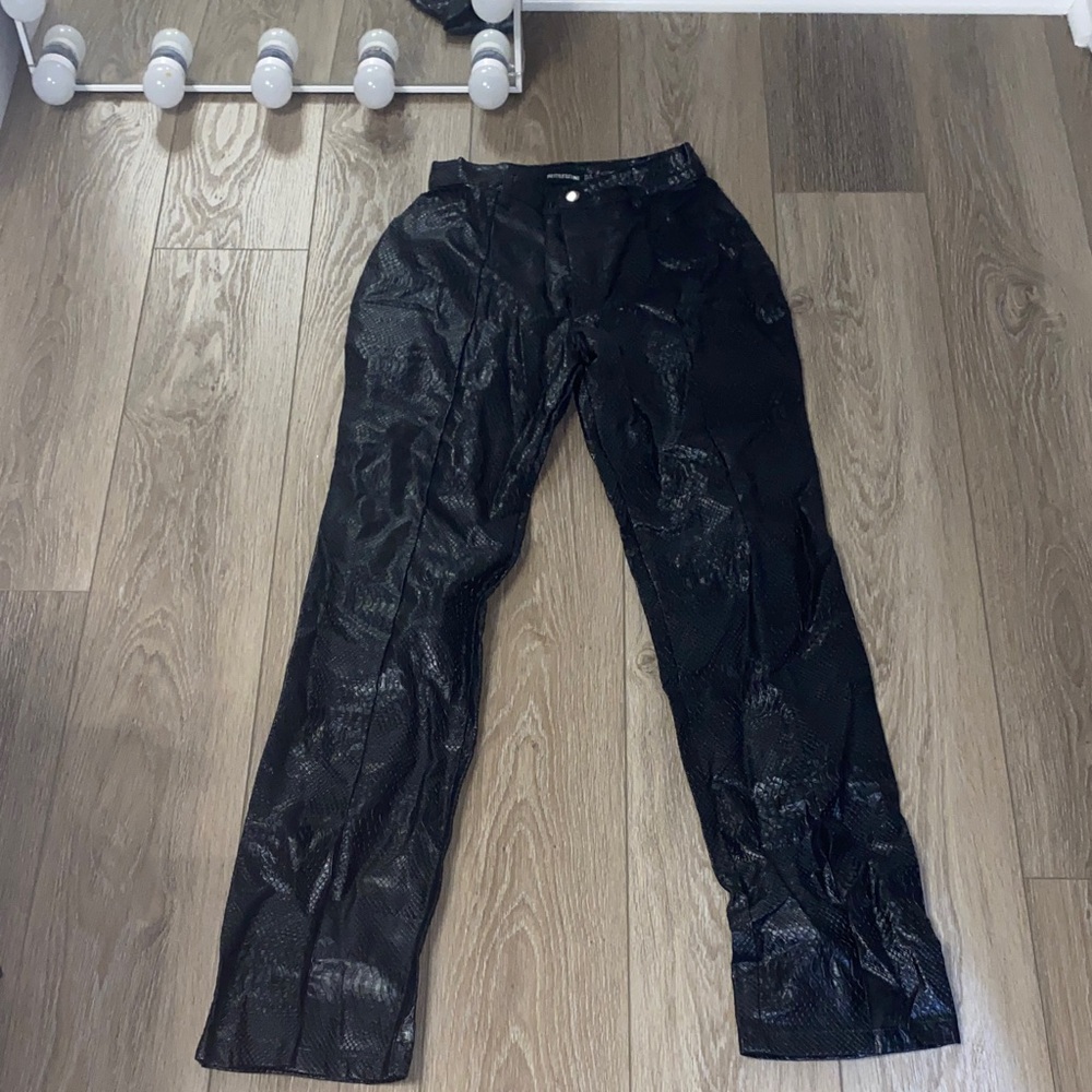 Black Textured Pants
